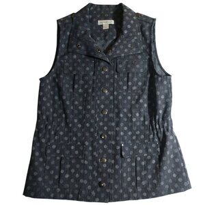 Christopher & Banks Women's Gray Polka-dot Snap Button Up Vest S Small